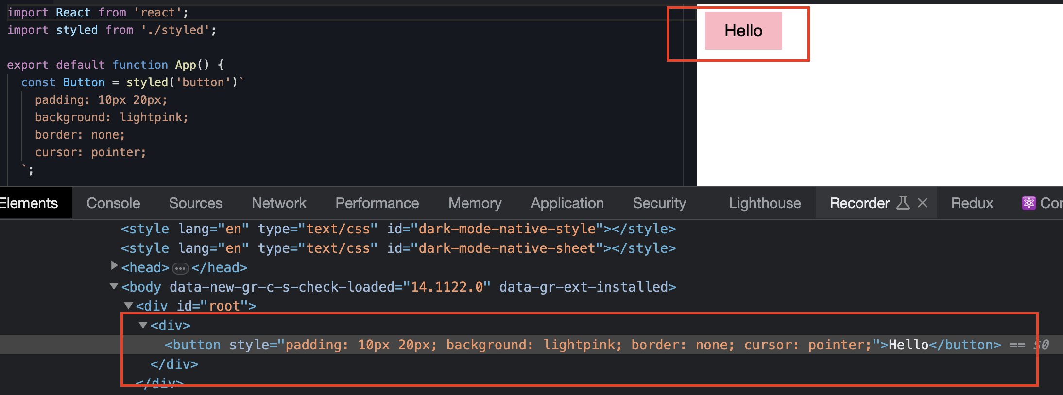 Custom implementation of styled-components